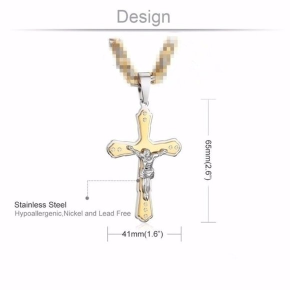 Classic Unisex Two tone Cross Pendant - Picture 6 of 12